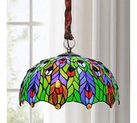 Style Stained Glass Chandeliers, V-intage Round Ceiling Lights, Retro Adjustable Decoration Pendant Hanging Lamp for Bedroom Living Room, E27,Hanging Light