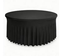Style Thickened one-Piece Polyester Table Skirt, All-Season Universal, with Elastic Round Desk Skirts, Suitable for Hotel Banquets, Weddings, Parties(Black,160cm/62.9in)