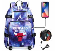 (Style W) Basketball Football Player Jordan Backpack USB Ruckpack Kid Student School Bags