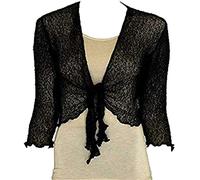 Style Wise Fashion Womens Front Open Bolero Knitted Tie Up Shrug Ladies 3/4 Sleeve Cardigan Top Black