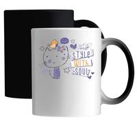 Style with Soul Cute Cat and Bird Sketch Art Ceramic Magic Mug White