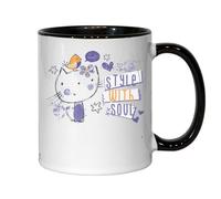 Style with Soul Cute Cat and Bird Sketch Art Ceramic Tea Coffee Mug Black