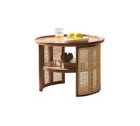 Style Wooden Rattan Side Table - Retro Small Coffee Table for Living Room, Bedside, or Sofa