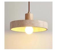 Style Yellow Travertine Chandelier Nordic Cream Style Retro Flying Saucer Dining Table Bedside Pendant Lights LED(Log wood color)