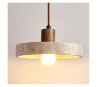 Style Yellow Travertine Chandelier Nordic Cream Style Retro Flying Saucer Dining Table Bedside Pendant Lights LED(Log wood color)