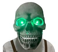 Stylebest 3D Horror Skeleton Face Cover, Latex Movable Jaw Halloween Cosplay Costume, with Realistic Speaking Design, for Halloween Party Decorations (White hair green light)