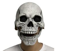Stylebest 3D Horror Skeleton Face Cover, Latex Movable Jaw Halloween Cosplay Costume, with Realistic Speaking Design, for Halloween Party Decorations (white)