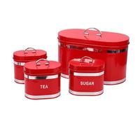 Stylebest Airtight Metal Bread Box Set with Canisters for Kitchen Storage and Organization, Iron Bread Bin and Tea Sugar Coffee Containers (Red)