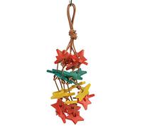 Stylebest Bird Wood Star Chewing Toy for Parrots Budgies and Cockatiels, Bite Resistant and Stress Relieving, Safe Log and Cowhide Rope Material, 1 Unit (Colorful)