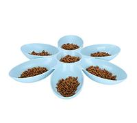 Stylebest Cat Food Bowl with 6 Grids Unique Petal Design Durable Plastic for Pet Feeding Time 16.3x16.3in (Blue)