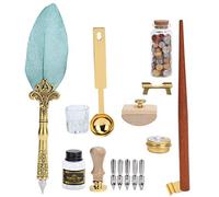 Stylebest Feather Pen Wax Set Elegant Writing Kit Vintage Stationery Gift for Students and Teachers Stainless Steel Wood 11 Pieces (SP225043 Pearlescent Dark Green)