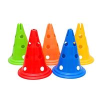 Stylebest Football Training Cones, 5Pcs Bright PE Cones with Holes for Soccer Drills, Obstacle Course, Indoor Outdoor Speed Training, Red Yellow Blue Green Orange (Assorted Color)