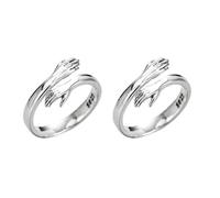 Stylebest Hugging Hands Adjustable Ring, Sterling Silver Love Hug Hands Open Loop Jewelry for Women Men, with Comfortable Wear and Platinum Plated Finish, for Birthday Christmas Gifts (2PC)