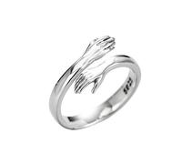 Stylebest Hugging Hands Adjustable Ring, Sterling Silver Love Hug Hands Open Loop Jewelry for Women Men, with Comfortable Wear and Platinum Plated Finish, for Birthday Christmas Gifts (Silver)