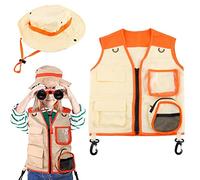 Stylebest Kids Explorer Costume Set Cargo Vest and Hat, Outdoor Adventure Role Play & Cosplay Kit for Exploration, Zookeeper Play, and Park Ranger Pretend Games (orange)