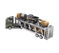 Stylebest Transport Truck Toy Set 7 in 1 with Pull Back Function Durable Alloy for Kids and Collectors 12.6in (Green, with Classic Engineering Car)