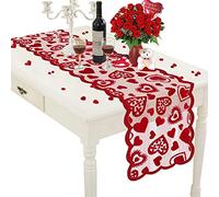 Stylebest Valentines Table Runner with Red Heart Lace Valentine’s Day Decorations Table Runner for Home Wedding, Christmas Party, Mother's Day,Valentine Day