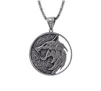 Stylebest Witcher Necklace Wolf Medallion, Meticulously Crafted Zinc Alloy Pendant with Antique Silver Finish, 49mm Diameter, Includes 60cm Extender Chain, for Wolf Lovers and Witcher (（XL1540）)