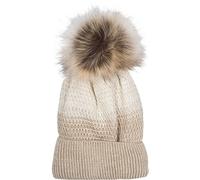 styleBREAKER 04024205 Women's Knitted Bobble Hat with Colour Gradient and Fleece Lining, Winter Fur Bobble Hat, Light brown-brown, One Size Fits All