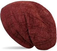styleBREAKER Beanie hat with Hole Pattern, Vintage Slouchy Long Beanie, Unisex 04024095, Colour:Claret-Red