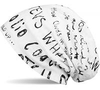 styleBREAKER Beanie Hat with Lettered Pattern and Destroyed Vintage Design, Slouch Longbeanie, Unisex 04024074, Colour:White