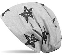 styleBREAKER Beanie hat with Stars Print in Destroyed Vintage Look, Unisex 04024041, Colour:Light-Grey
