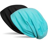 styleBREAKER Beanie Reversible Cap in Plain Colours, Slouch Cap, Light and Soft, longbeanie, Unisex 04024115, Colour:Black/Turquoise