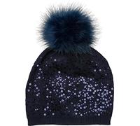 styleBREAKER fine-Knit Bobble hat with Sequins and Detachable Synthetic Fur pom-pom, Fur pom-pom Beanie, Ladies 04024134, Colour:Dark Blue