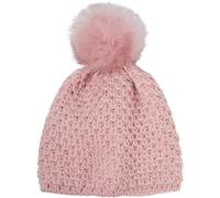 styleBREAKER Kids Crocheted V-Pattern Pom Pom Beanie with Faux Fur,Old Rose