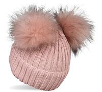 styleBREAKER Kids Knitted Bobble hat with 2 Faux Fur pom poms and Fleece Lining, Winter Beanie, Knitted hat, 2-5 Years 04024203, Colour:Old Rose