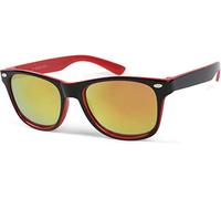 styleBREAKER Kids Nerd Sunglasses with plastic frame and polycarbonate lenses, classic retro design 09020056, Colour:Black-Red Frame/Mirrored Orange-Red Glass