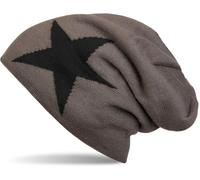 styleBREAKER Knit Beanie with Star Pattern and Fleece Lining,Dark Grey