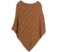 styleBREAKER Knitted Poncho with Cable Pattern, Round Neck Knit Poncho, Chunky Knit, Women's 08010040, Colour:Camel