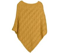 styleBREAKER Knitted Poncho with Cable Pattern, Round Neck Knit Poncho, Chunky Knit, Women's 08010040, Colour:Curry