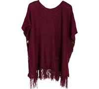 styleBREAKER Knitted Poncho with Sleeves and Decorative Shimmering knobs, Round-Necked, Ladies 08010017, Colour:Wine Red