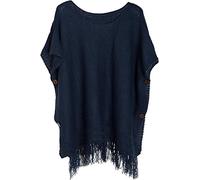 styleBREAKER Knitted Poncho with Sleeves and Decorative Shimmering knobs, Round-Necked, Ladies 08010017, Colour:Midnight-Blue