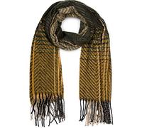 styleBREAKER Ladies Fine Knit Scarf with Multicoloured Striped Zig-Zag Pattern and Fringes, Warm Winter Stole multicoloured 01017149, Colour:Olive-Camel