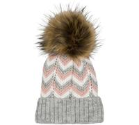 styleBREAKER Ladies Knitted Pom Pom Hat with Zig-Zag Pattern and Fleece Lining, Winter Fur Pom Pom Hat, Knitted Hat 04024188, Colour:Lightgrey-Rose-White