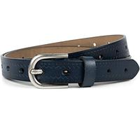 styleBREAKER Ladies Leather Belt Plain with Aztec Zigzag Embossing and Embossed Thorn, shortenable 03010110, Colour:Dark Blue, size:90cm