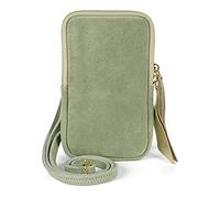 styleBREAKER Ladies Leather Cell Phone Shoulder Bag Soft Suede, Zipper, Genuine Leather Mini Bag 02012373, Colour:Lime-Green