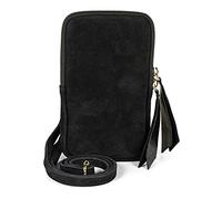 styleBREAKER Ladies Leather Cell Phone Shoulder Bag Soft Suede, Zipper, Genuine Leather Mini Bag 02012373, Colour:Black