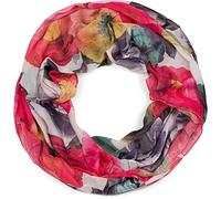 styleBREAKER Ladies Loop Scarf with Colourful Floral Pattern, Lightweight Summery Tube Scarf multi-coloured 01016217, Colour:Red-Green