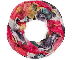 styleBREAKER Ladies Loop Scarf with Colourful Floral Pattern, Lightweight Summery Tube Scarf multi-coloured 01016217, Colour:Red-Green