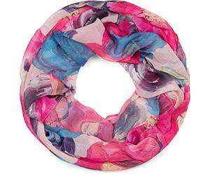 styleBREAKER Ladies Loop Scarf with Colourful Floral Pattern, Lightweight Summery Tube Scarf multi-coloured 01016217, Colour:Rose-Pink-Blue