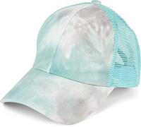 styleBREAKER Ladies Ponytail Baseball Cap in Batik Look with Mesh Insert, Basecap, Hook-and-Loop Fastener Adjustable 04023081, Colour:Grey-Turquoise