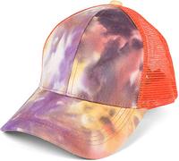 styleBREAKER Ladies Ponytail Baseball Cap in Batik Look with Mesh Insert, Basecap, Hook-and-Loop Fastener Adjustable 04023081, Colour:Violet-Rose-Orange