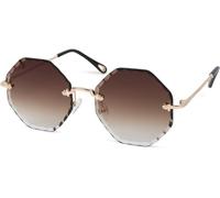 styleBREAKER Ladies Round Sunglasses Frameless with tinted diamond-cut lenses, Embossed temples, Polygonal lenses 09020118, Colour:frame gold/glass brown gradient