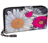 styleBREAKER Ladies Wallet with Colourful Floral Mandala Pattern, Ethno Style, Zip, Purse 02040040,Black-White-Pink