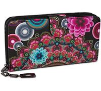 styleBREAKER Ladies Wallet with Colourful Floral Mandala Pattern, Ethno Style, Zip, Purse 02040040, Colour:Black-Red-Pink