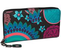 styleBREAKER Ladies Wallet with Colourful Floral Mandala Pattern, Ethno Style, Zip, Purse 02040040, Colour:Black-Turquoise-Blue